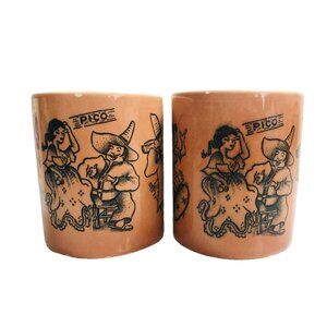 Vintage Senor Pico Naughty Pottery Mugs Trader Vics Restaurant 1971 Pair Cups
